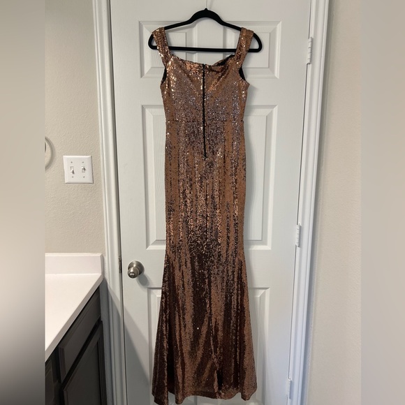 Copper Sequence Evening Gown with side slit. - Picture 6 of 6